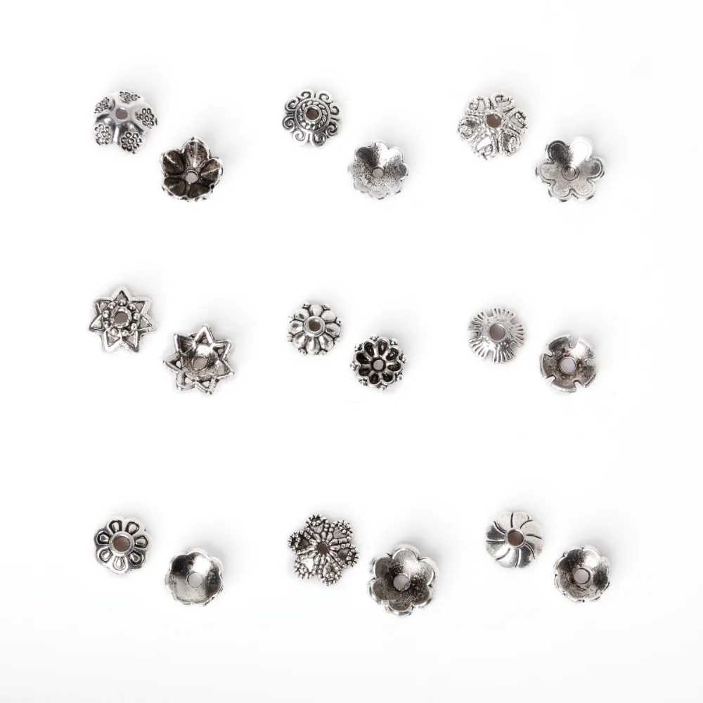 

New Design 9Style Mixed Zinc Alloy Torus 325pcs Plated Silver Bead Flower Caps Jewelry Findings Accessories For Jewelry Making