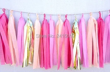 

20x14 " 35cm hot pink pink gold peach tissue paper tassel garland wedding party wall hanging decorative banner bunting pom pom
