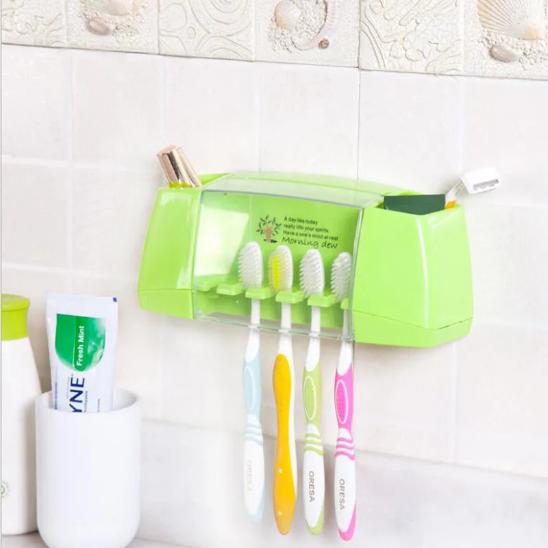 4 اللون متعددة الوظائف فرشاة الأسنان حامل صندوق تخزين الحمام المطبخ الأسرة جدار حامل مستلزمات معجون الأسنان تخزين