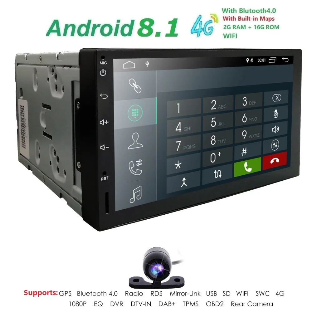 

Android9.0 4GWiFi GPS HD 7"Double 2 Din Car Stereo Player Radio Nav DAB Steering wheel Bluetooth RDS built-in mic+Reverse Camera