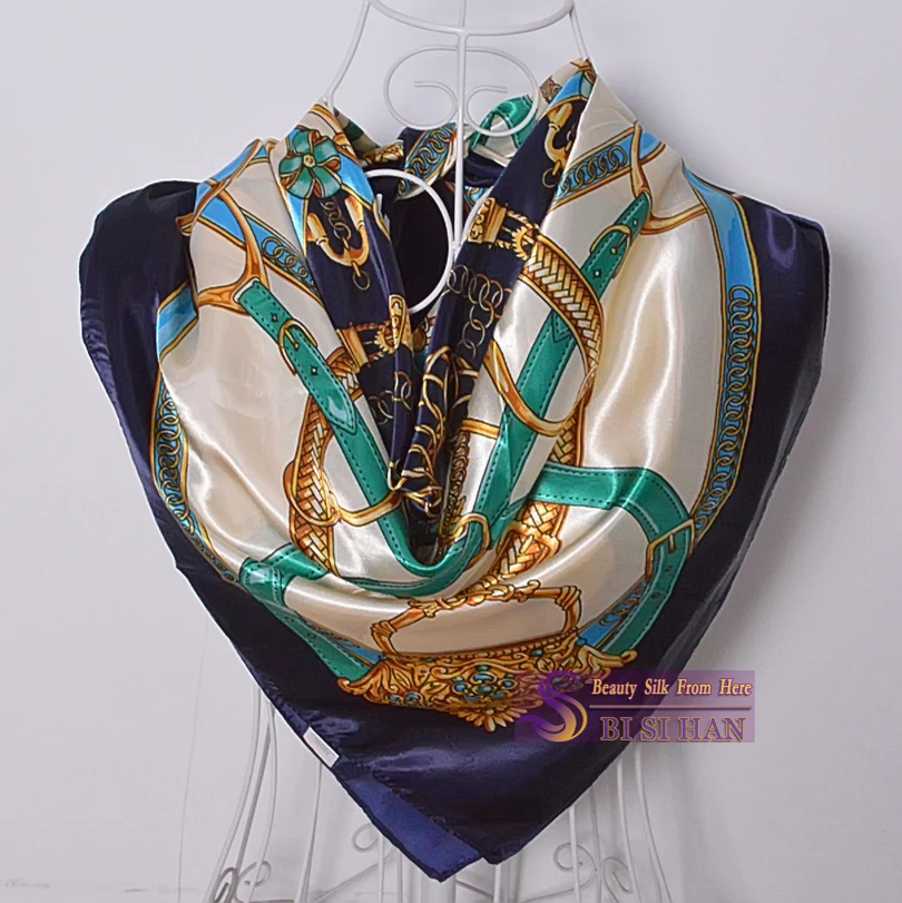 [BYSIFA] Китайский стиль синий белый Шелковый шарф-накидка дизайн Дамский мусульманский головной платок с принтом модные аксессуары атласный шарф