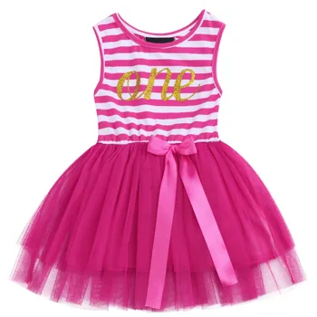 

2019 Fashion Cute Striped Baby Girl Dress Summer New Sleeveless Tutu Tulle Dress for Baby 1st Birthday Party Cake Smash Outfit