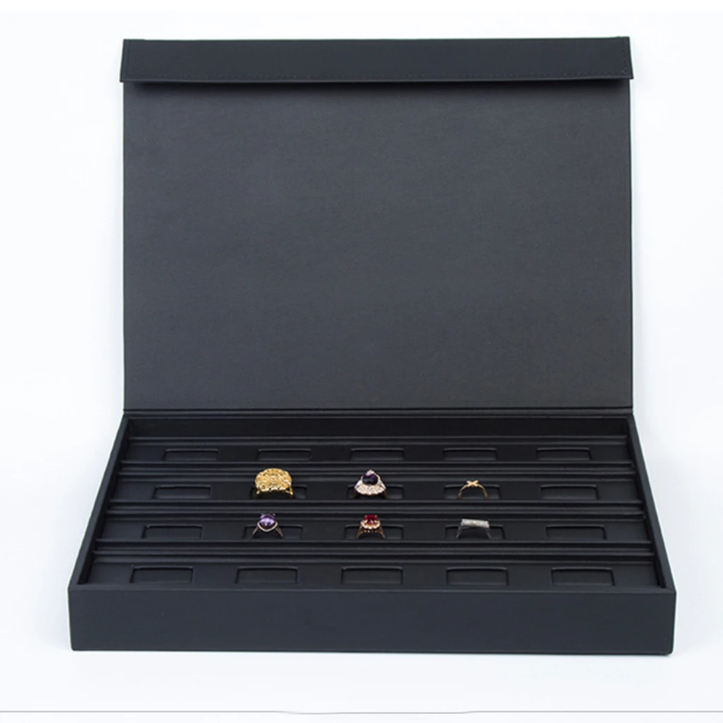 

PU Leather Jewellery Display Storage Box Tray Ring Showcase Organiser Holder 34 x 25 x 4.5cm