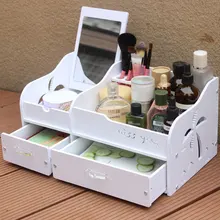 Модные деревянные-Пластик доска косметическая коробка ящик Рабочий стол ящик для хранения пластиковые стеллажи для хранения косметики шкатулка с зеркалом