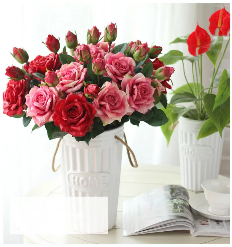 5 roses artificial flowers wedding home decor