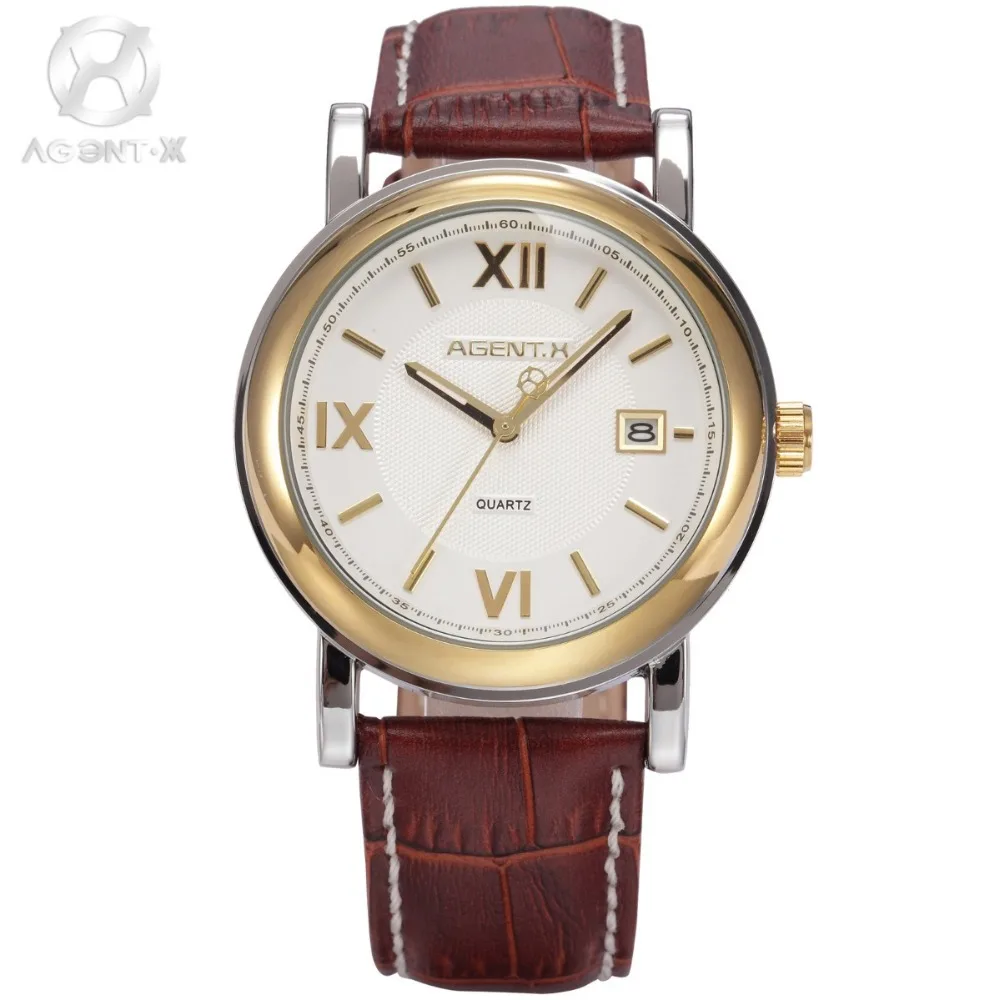 

Le Fatal Charm AGENTX White Dial Brown Leather Strap Analog Date Stainless Steel Men Quartz Business Stylish Watch / AGX045