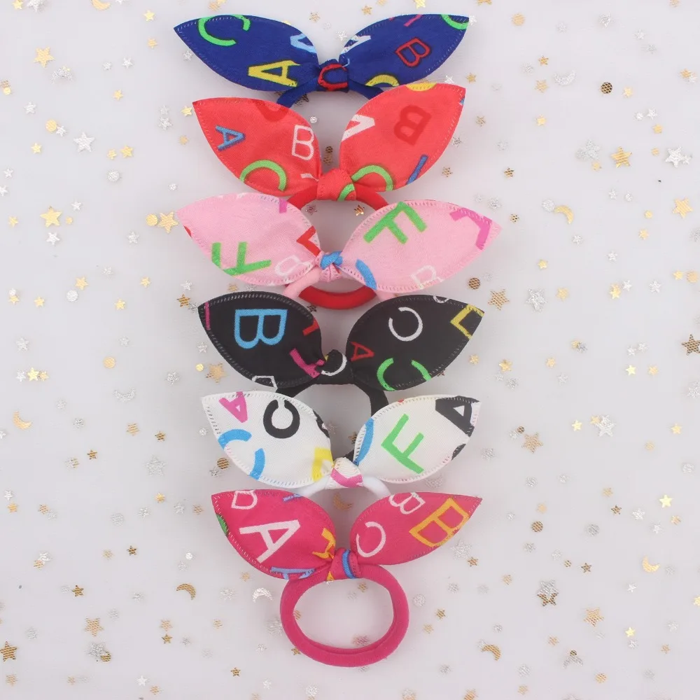 

2019 NEW Fashion English Letter pattern 6 colors Rabbit ears Head rope girls Elastic Hair Bands hair accessories for women 1pcs