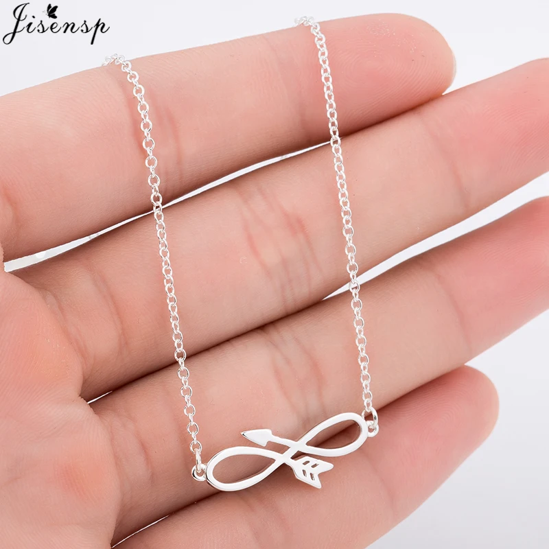 

Jisensp New Fashion Sideways Arrow Charm with Infinity Symbol Pendant Necklace Simple Geometric Arrow for Women Men Party Gift
