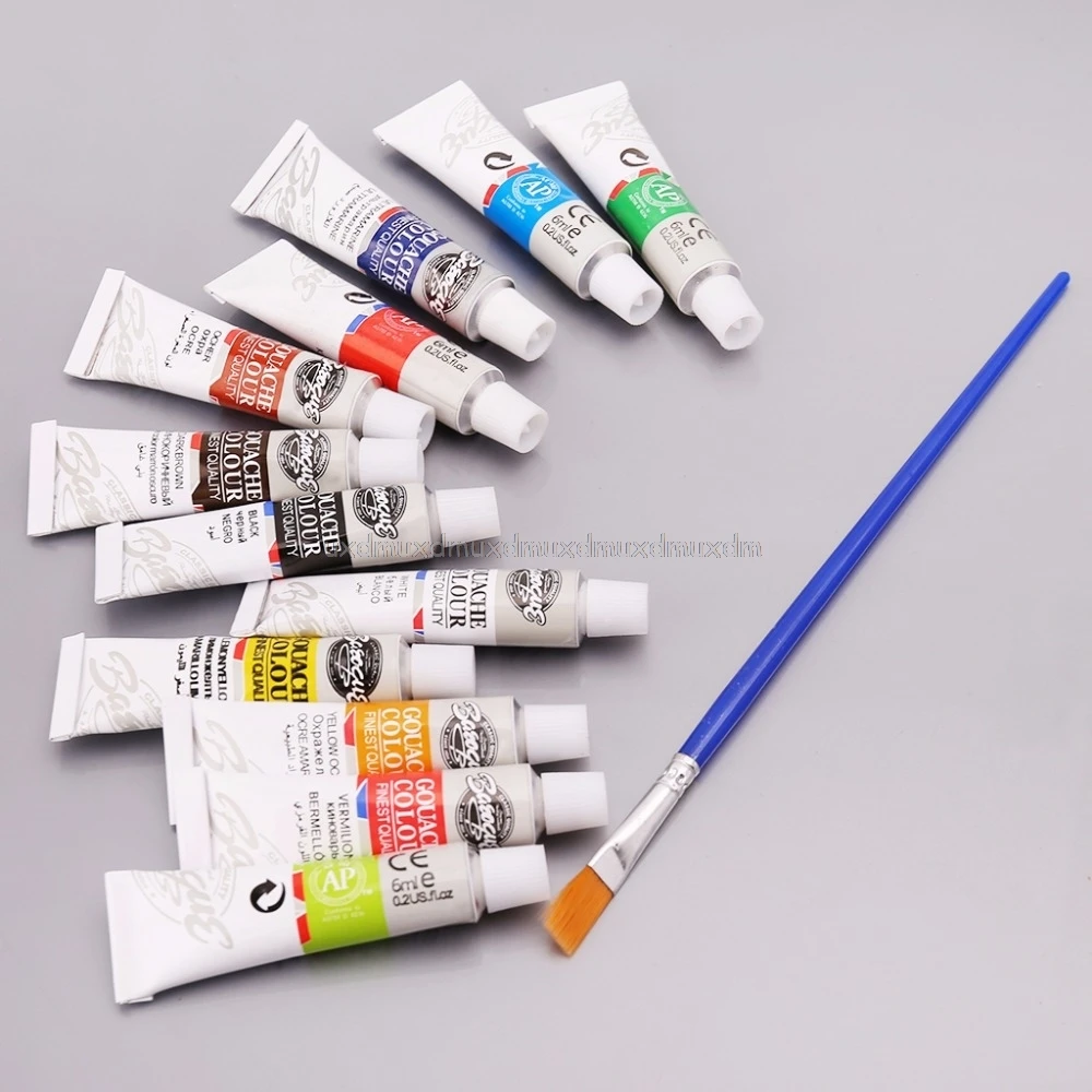 

12 Colors Gouache Paint Tubes Set 6ml Draw Painting Pigment Painting With Brush Art Supplies Gouache Pigment J05 19 Dropship