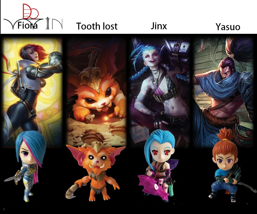 

4 style Q version Fiora Jinx Yasuo Tooth of lost League Model Game Legends Action Figure Collection Gift Doll 9CM -10