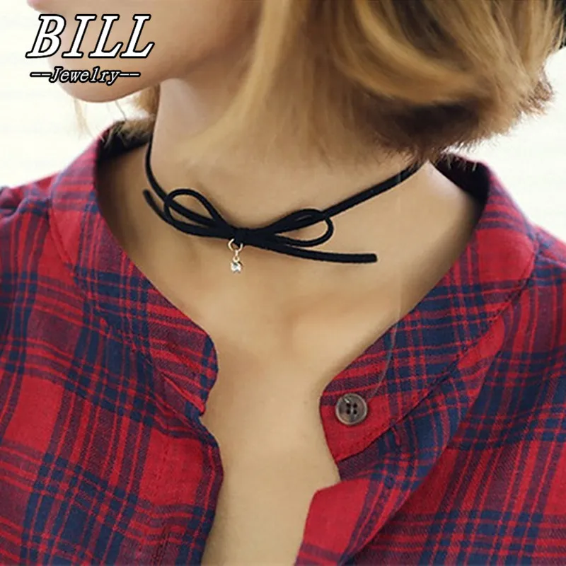 

N165 Bow Chokers Necklaces For Women Small Crystal Pendant Necklace Collares Fashion Jewelry Bijoux Colar 2018