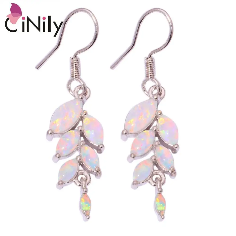 

CiNily Created White Fire Opal Silver Plated Wholesale Hot Sell Fashion Wedding for Women Jewelry Dangle Earrings 1 1/2" OH3969