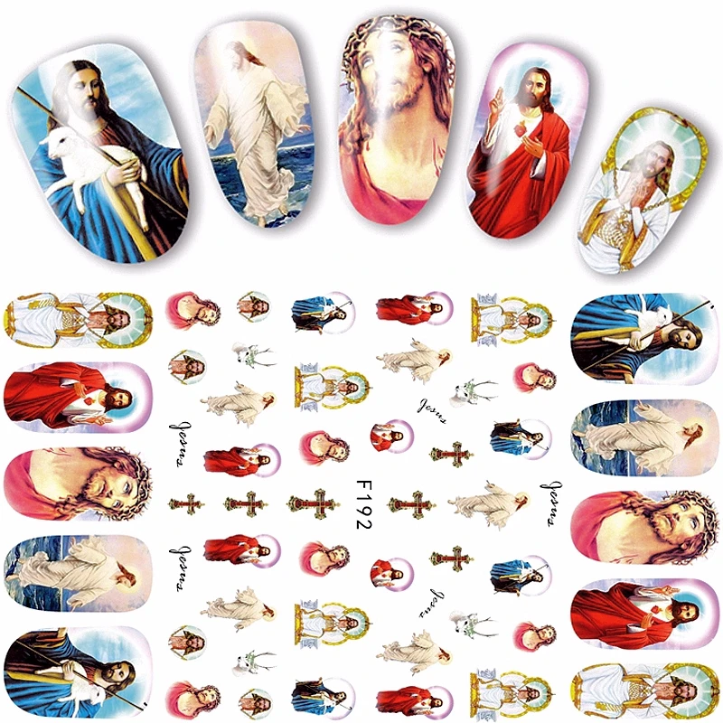 4 Sheets Jesus Adhesive Nail Art Decorations Stickers Beauty Christian Aacrylic Manicure Cross