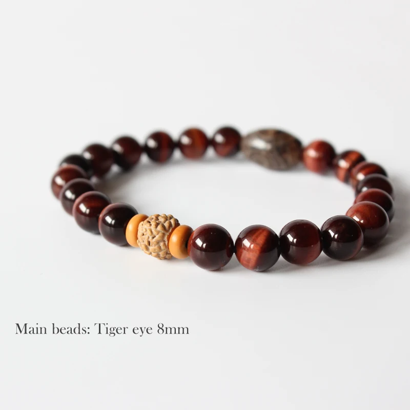 Натуральный красный камень тигровый глаз бусы из тибетского камня Бусы из плодов рудракши стрейч браслет для мужчин и женщин Йога Чакра Ювелирные изделия