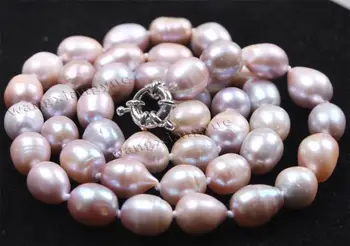 

Free shipping@@@@@ long 17" Genuine 10-11MM Rice Shape Lavender akoya cultured pearl necklace Q6