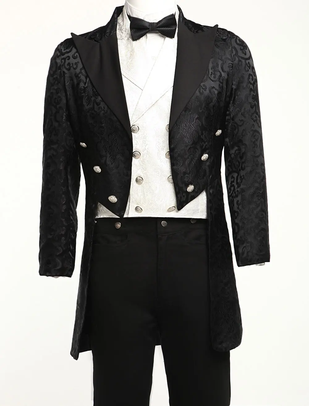 

Men's Vintage Costume Rococo Black High Low Coat Retro Overcoat Halloween