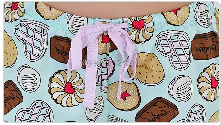 Хлопок, летние штаны для сна с милым рисунком печенья, натуральный цвет, высокое качество для женщин