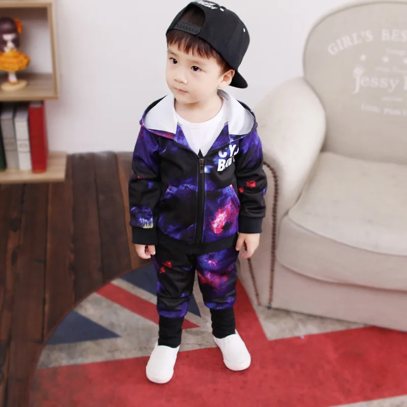 

New Autumn Spring Starry Hooded Long Sleeves Children Sets tracksuit Clothing For cool Girls boys Clothes set