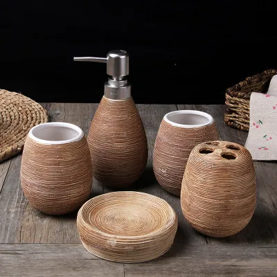 Нарисованные вручную керамические санитарные принадлежности набор из пяти предметов для ванной спринцовка набор для мойки креативный - Цвет: 2