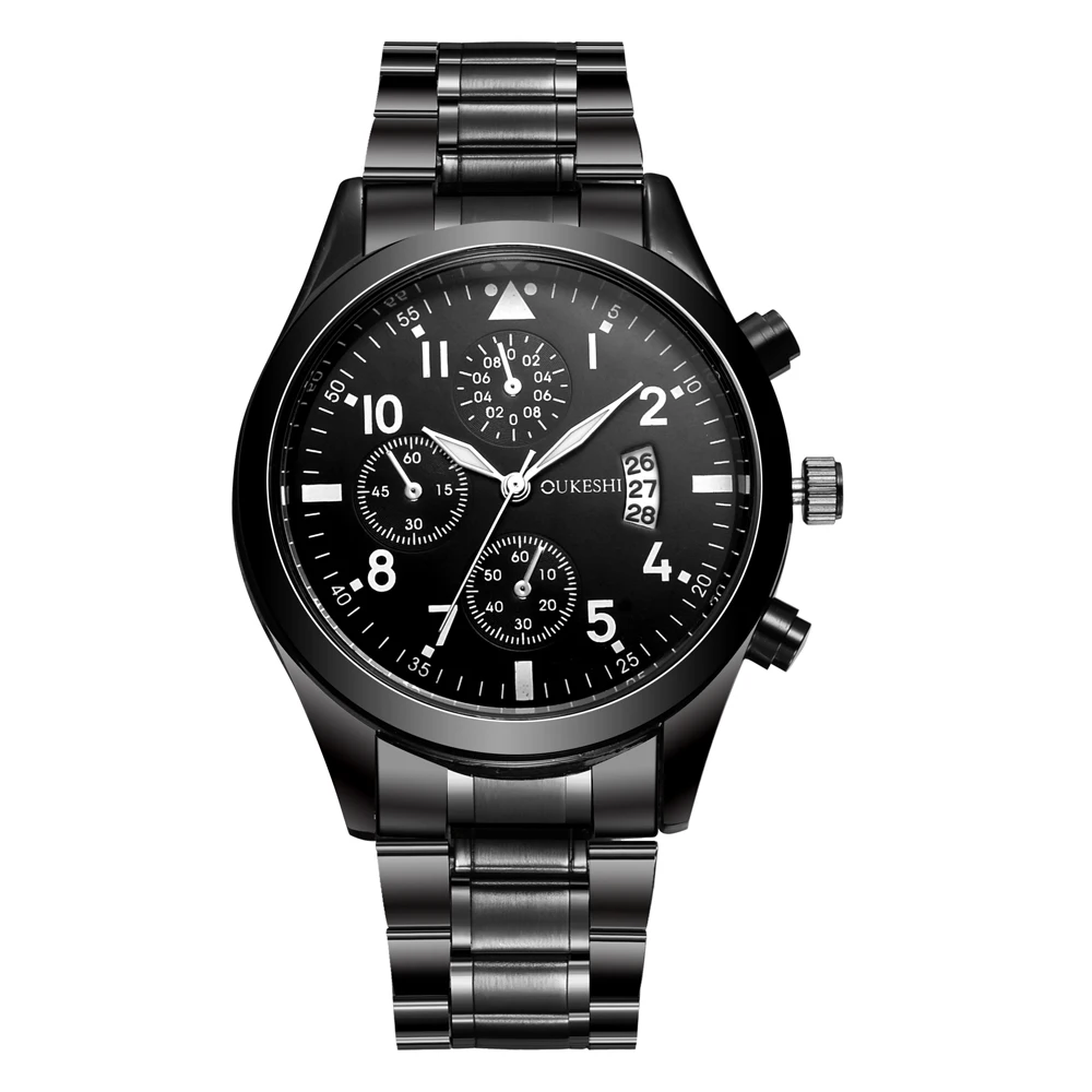 OUKESHI Stainless Steel Quartz Men Watch Top Brand Luxury Calendar Wristwatch Fashion Casual Boutique Black Watches Relojes 2017