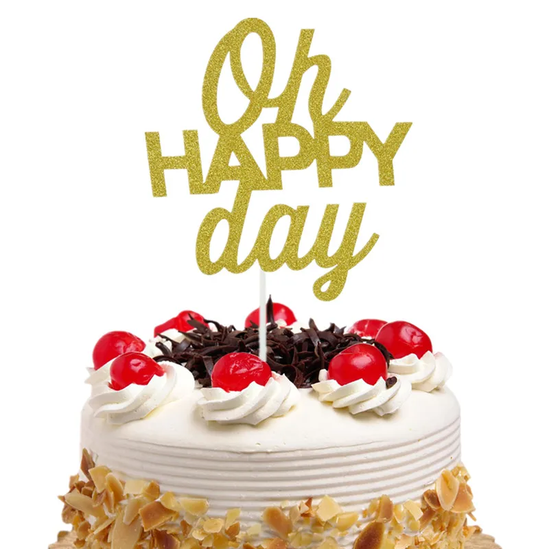 Oh Happy Day Cake Topper Cupcakes Flags Bridal Shower Glitter