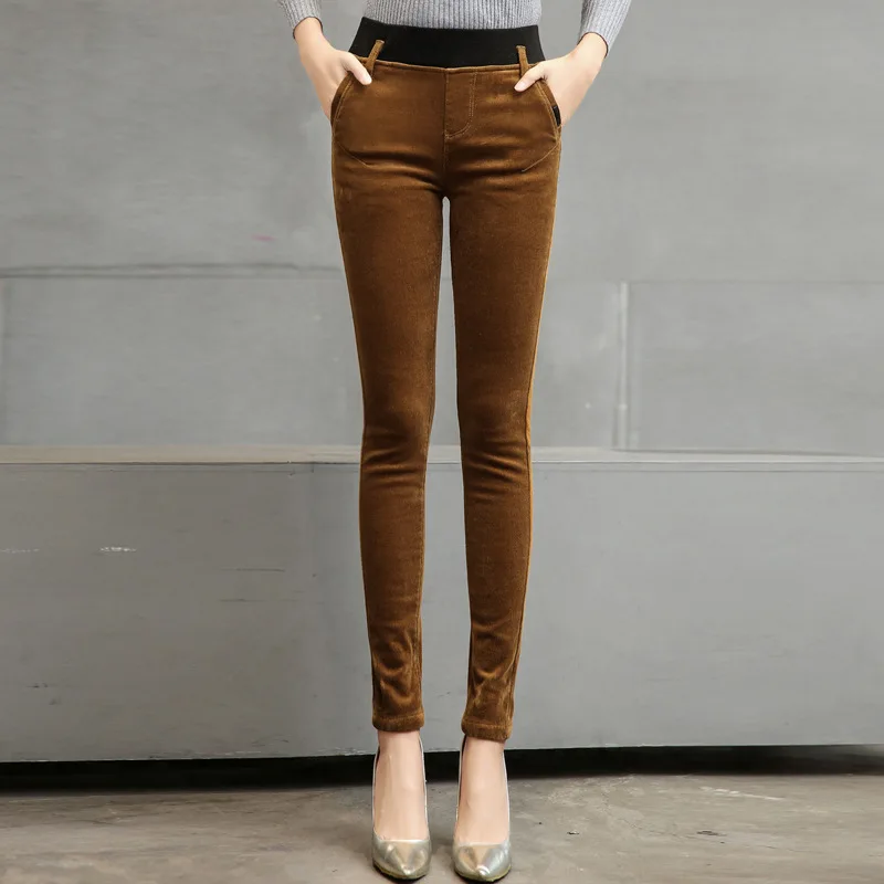 Вельветовые брюки женские зимние новые бархатные леггинсы с утолщенной женской одеждой с высокой талией обтягивающие джинсы микроэжекция брюки-карандаш