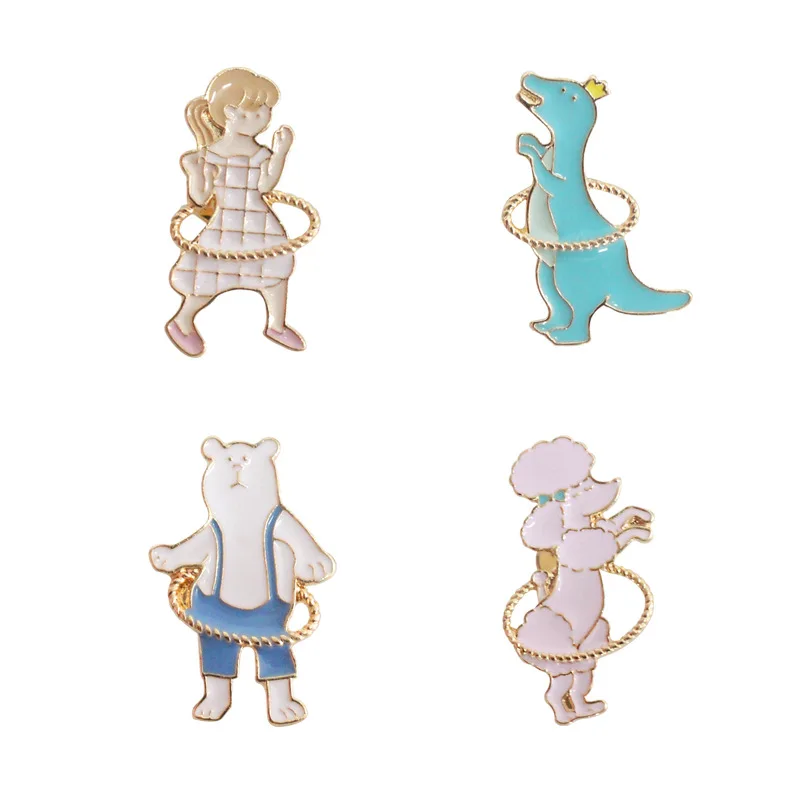 

Cartoon Animal Brooches Hula Hoop Dinosaur Enamel Pin for Boys Lapel Pin Hat/bag Pins Denim Jacket Shirt Women Brooch Badge Q519