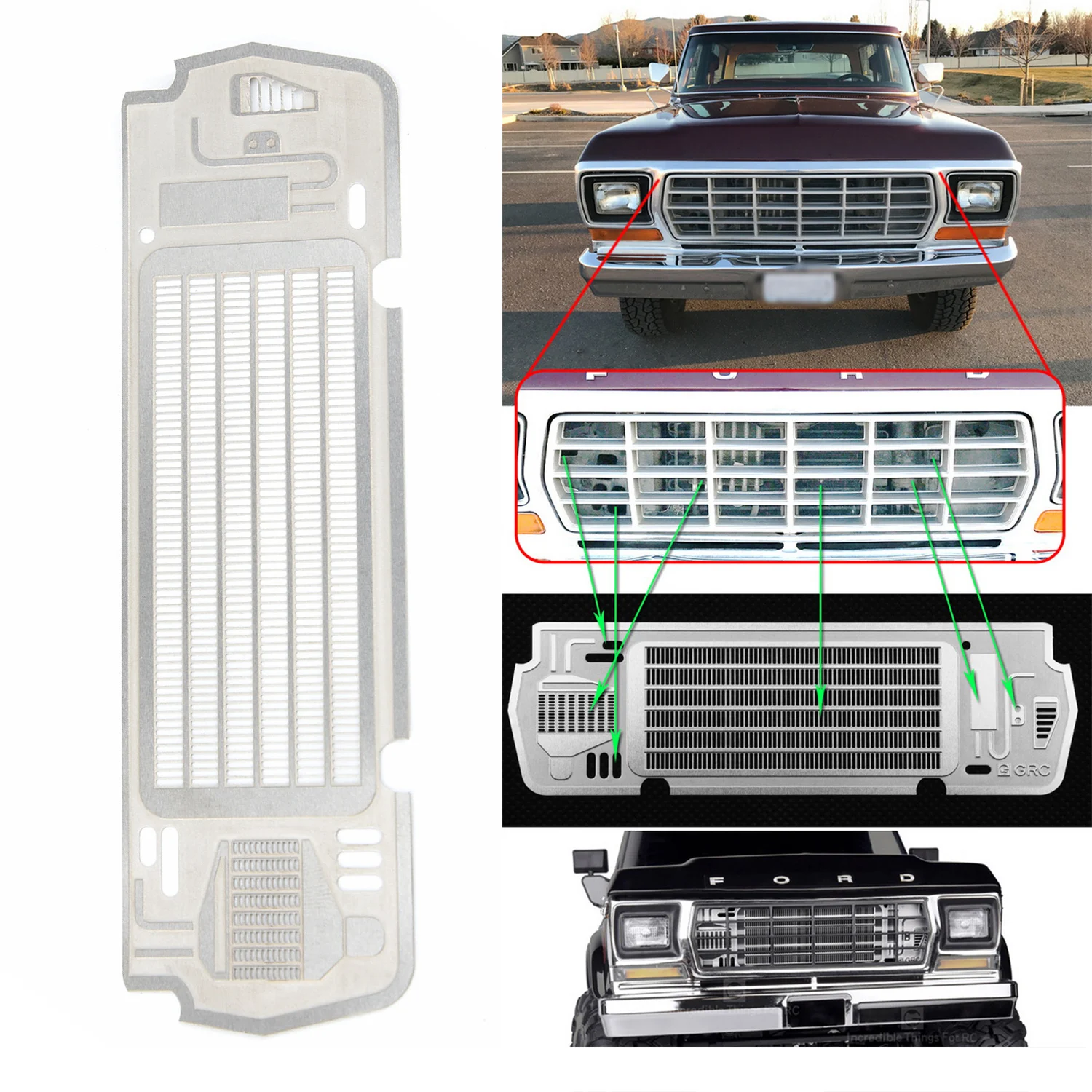 

Lightweight Radiator Grill Plate Silver Sturdy 1pc Accessory Metal Steel for TRX-4 BRONCO 1/10 Car Kit RC Durable