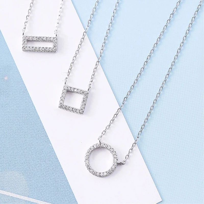 

Geometry Round Square Rectangle Sweet 925 Sterling Silver Clavicle Chain Temperament Personality Trendy Female Necklace SNE255