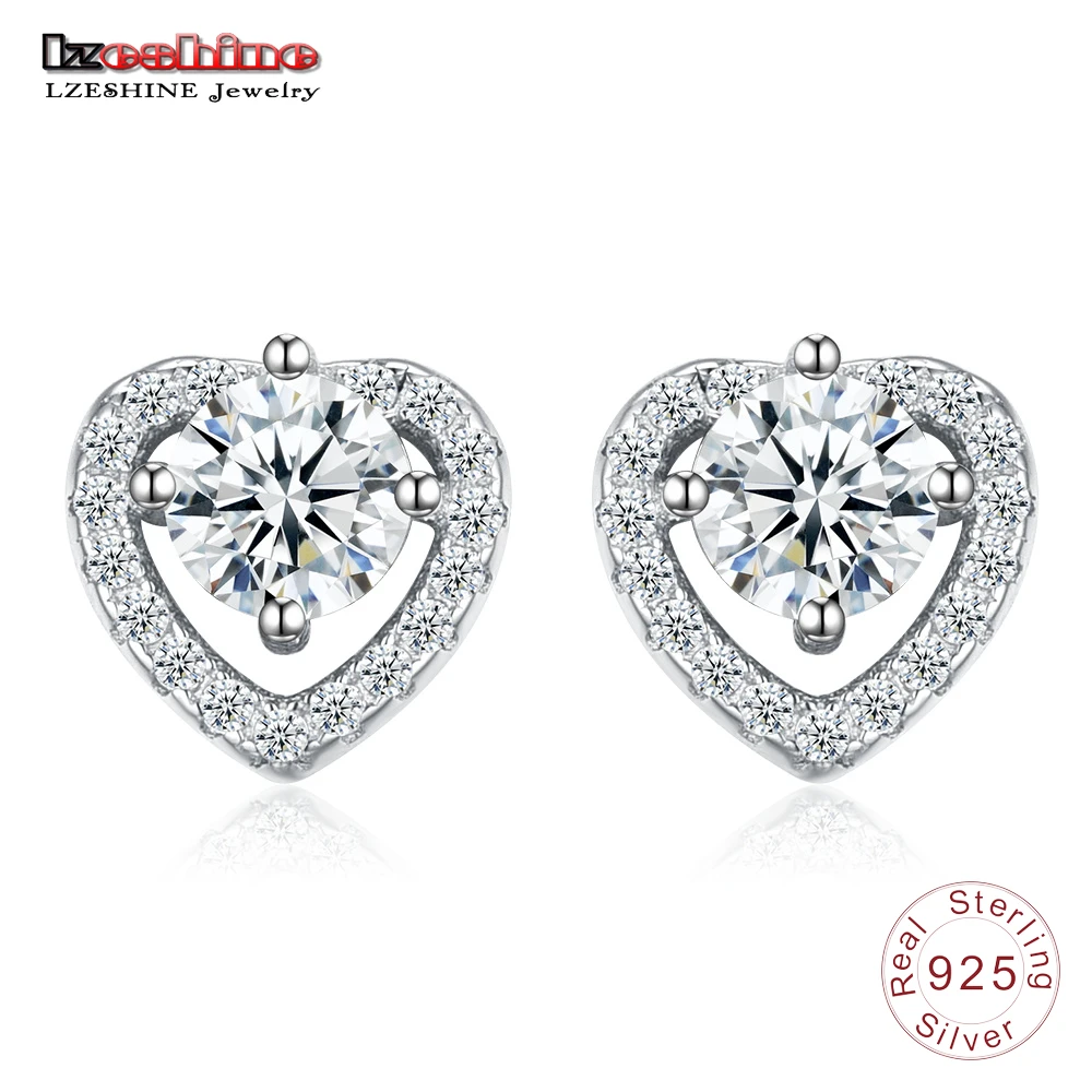 

LZESHINE Authentic 925 Sterling Silver Earrings Lovely Hearts AAA Zircon Inlay Earrings For Women Wedding Jewelry Gift 2018