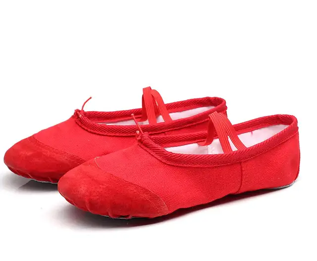 Women Ballet Slippers Red Soft Ballet Pointe Shoes Girls Kids Ballerina ...