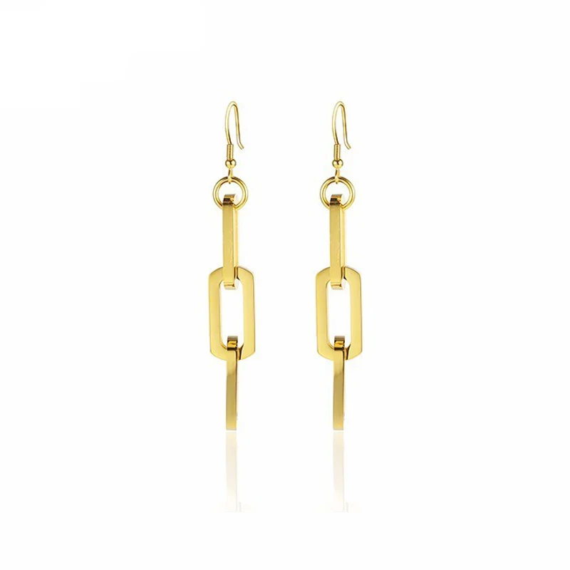 

Metal Texture Punk Hollow Long Thick Chain Link Dangle Earrings For Women Statement Minimalist Jewelry In Stainless Steel