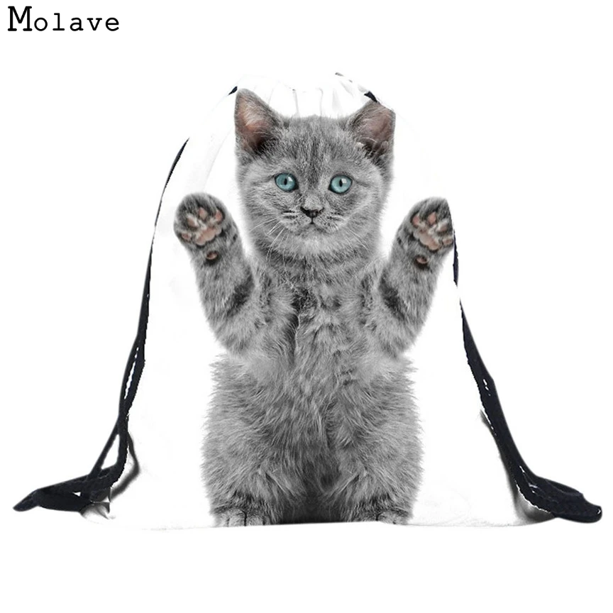 Naivety New Unisex Cute Grey Cat Backpacks 3D Printing Drawstring Bags