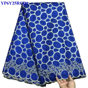 

Royal blue african lace fabric with Rhinestones lace fabric bridal nigerian Gold thread embroidery Organza Lace Fabric JT003