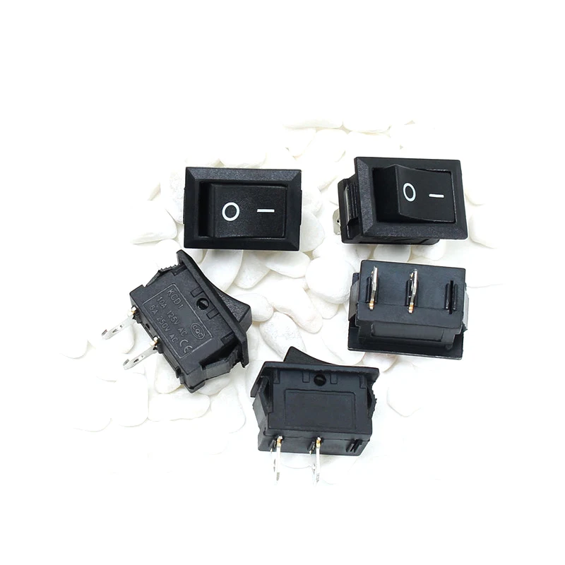 

5PCS Black Push Button Mini Switch 6A-10A 250V KCD1-101 2Pin Snap-in On/Off Rocker Switch 21*15MM Integrated Circuits