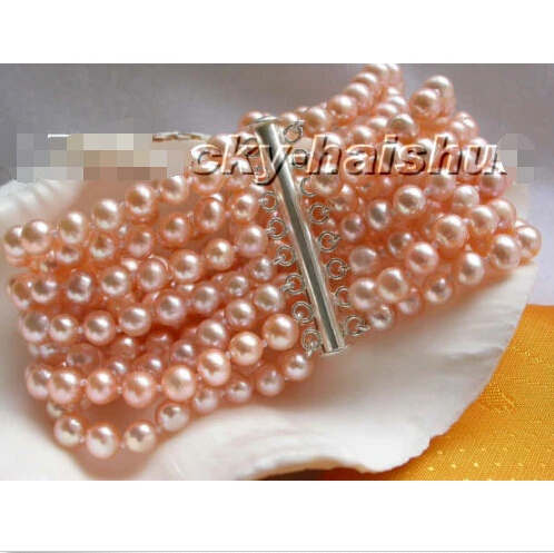 

Genuine 8row round pink pearl braceletNoble style Natural Fine jewe Fast (D) SHIPPING