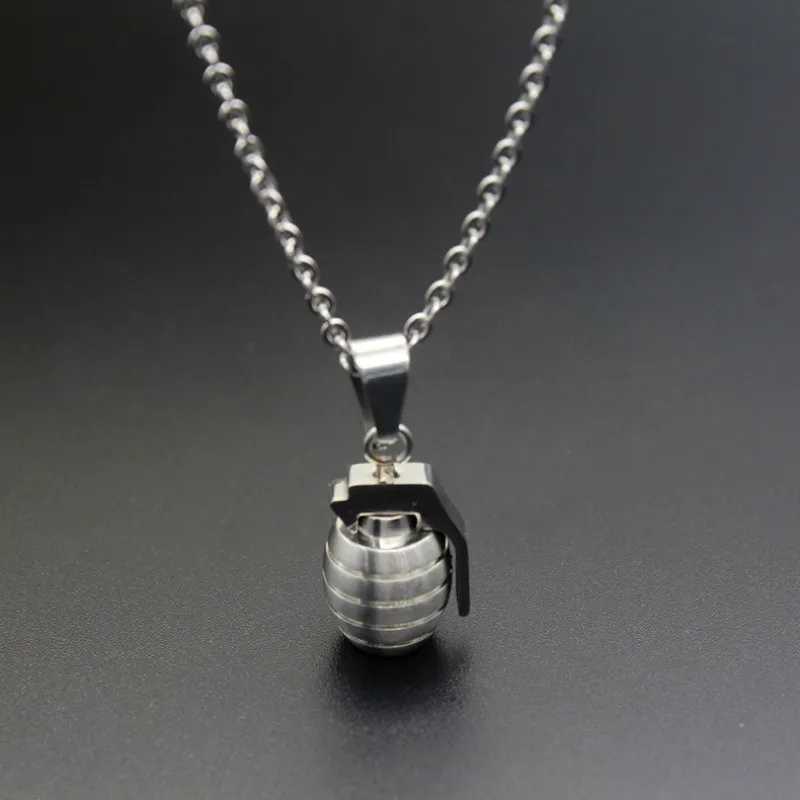 

Stainless Steel Pendant Necklace Grenades Shape Military Men's Pendants Boom Fashion Jewelry 55cm Chain for Free
