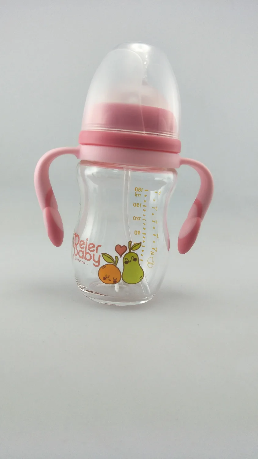 Meierbaby бутылка(M8222); Высокая боросиликатное стекло; BPA бесплатно; жидкий силиконовый материал; тяжелый шар соломы и Anti-Colic соска