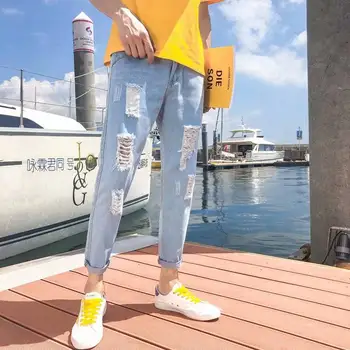 

Nine min Eight min seven-point pants ins break jeans male Tide Korean edition trend pants Summer 9 minutes 8 pants Summer