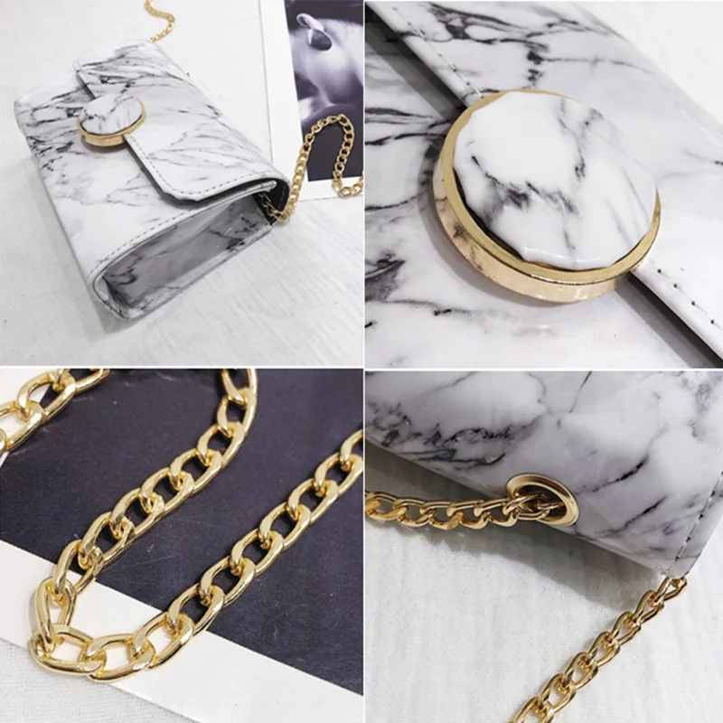 

Creative Women Marble Stone Pattern Patent Leather Handbag Ladies Flap Mini Chain Bags Best Sale-WT