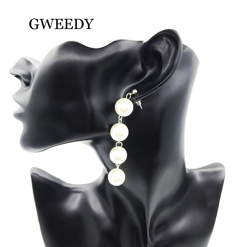 GWEEDY Simple Temperament Earrings Exaggerated Large Pearl Tassel Female Jewelry Silver Color Long Dangle For Women | Украшения и