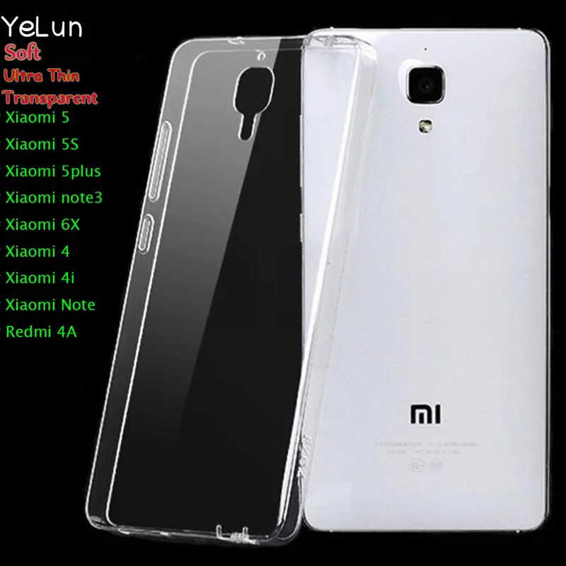 Yelun For Xiaomi Note 4i 4 6X 5 5S 5plus Case Cover Soft Transparent TPU Silicone Ultra Thin Cell Phone Redmi 4A |