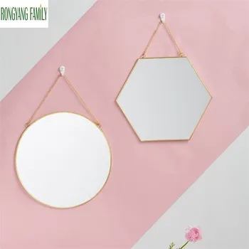 

Nordic HD Makeup Mirror Bathroom Wall Mount Decoration Metal Mirror Home Geometric Simple Desktop Cosmetic Dresser Beauty Mirror