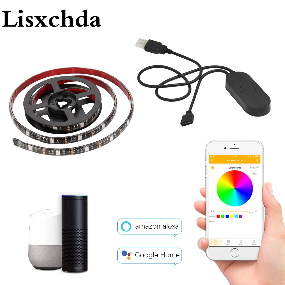 USB Светодиодная лента wifi 5050 RGB цветная DC5V Водонепроницаемая Совместимость с Alexa