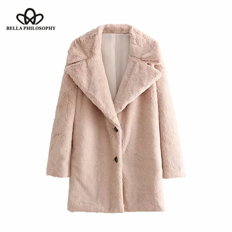 Wonder 2018 new autumn Chic Thick Warm Faux Fur Long Warm Coat Lapel Collar Long Sleeve Ladies Outerwear Casual Casaco Femme