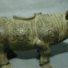 USPS в США S1454 1" Старый Китайский Бронзовый Бык Носорога Рог Носорога Статуя Курильница Курильница