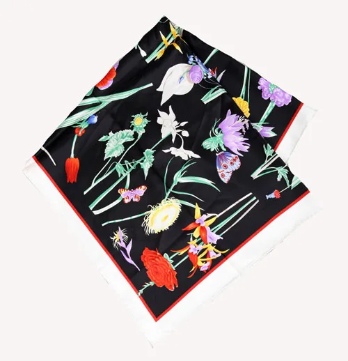 Элегантный бренд ручной работы саржевый шелковый шарф TWIC-69537 - Цвет: Black