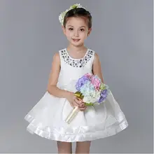 Новинка года; Детские Белые Платья с цветочным рисунком для девочек; модные торжественные платья принцессы без рукавов для дня рождения; Vestidos; Одежда для девочек; SKF154001