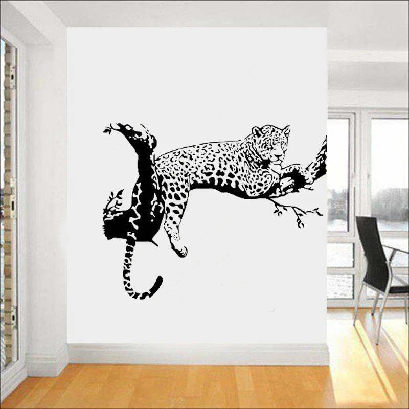 Leopard Vinyl Autocollant Mural Art Transfert Home Big Cat in Tree Autocollant Graphique Décoration 