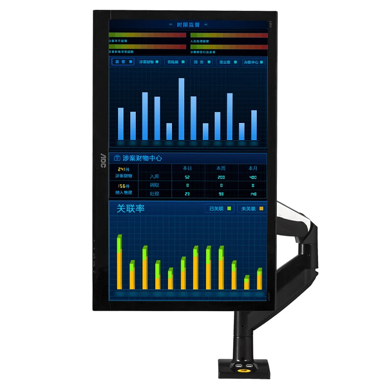 NB F85A رصد حامل سطح العمل الميكانيكية الربيع رفع حامل تليفزيون 22-32 بوصة طويلة الذراع كامل الحركة LCD حامل قاعدة مع 2 منفذ يو اس بي